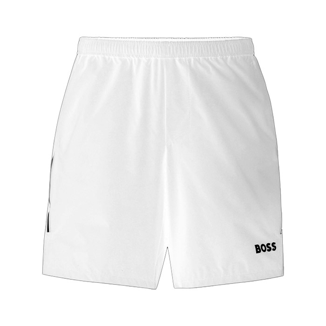 Lækker let hvid shorts fra BOSS med ikoniske striber ned langs siden og logo.