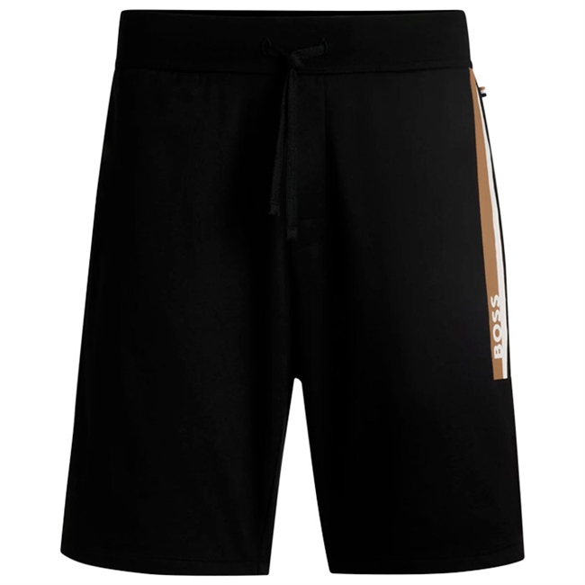 Sorte sweatpants shorts med de velkendte logo striber fra BOSS.