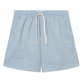 Flotte stribet badeshorts i lyseblå med logo fra Les Deux