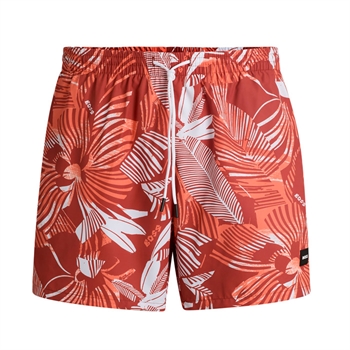 Farverige orange badeshorts med blomster mønster fra BOSS.