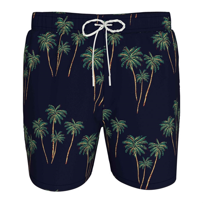 Lækre badeshorts i blå med palmer fra Tommy Hilfiger