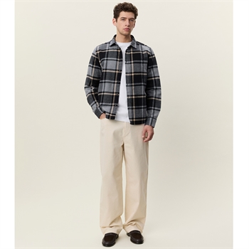 Les Deux Check Flannel Overshirt Grey Melange