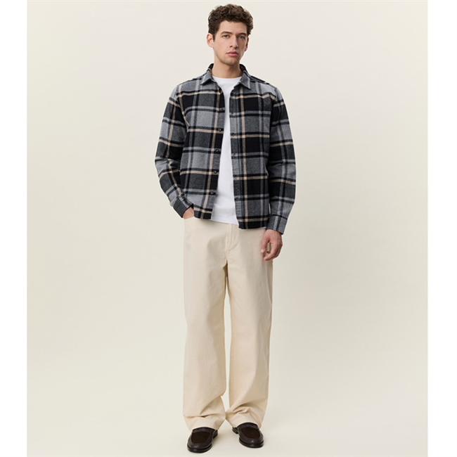 Les Deux Check Flannel Overshirt Grey Melange