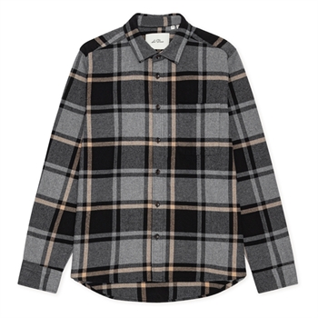 Les Deux Check Flannel Overshirt Grey Melange