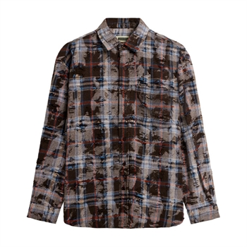 Moderne brun ternet overshirt med ripped detaljer fra Woodbird