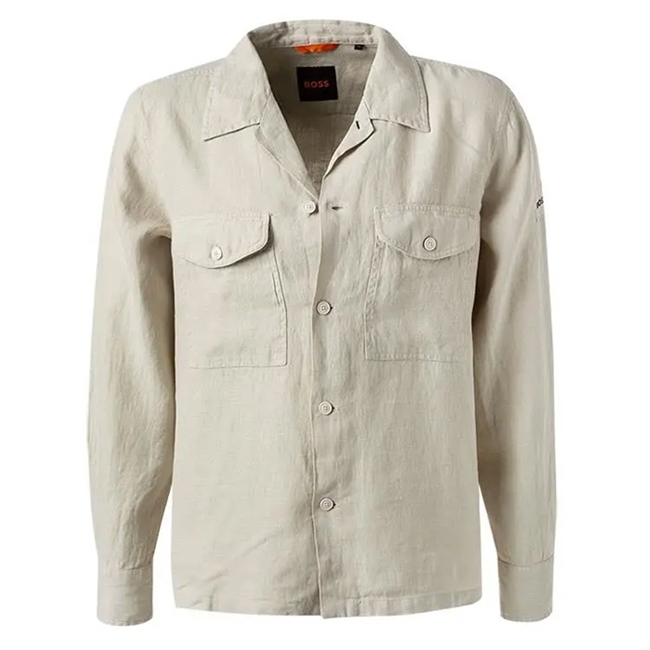 Lækker Hør Overshirt i Lys Beige fra BOSS