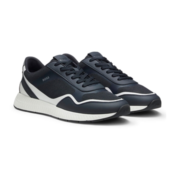 Lækker suede sneaker fra BOSS i navy Mærke: BOSS Model: Sko - Sneakers Farve: Blå Størrelse: Flere varianter fra str. 41 til 46 