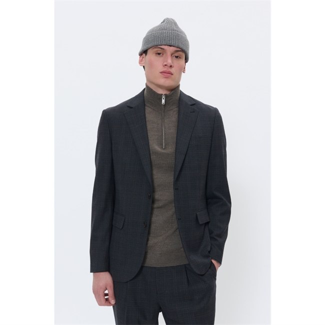 Klassisk pæn blazer i ternet brun fra Matinique