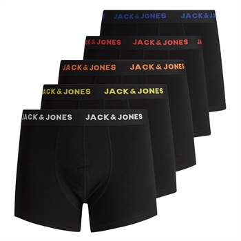 5-Pak fra Jack & Jones underbukser i sort med farvet logo elastikbånd