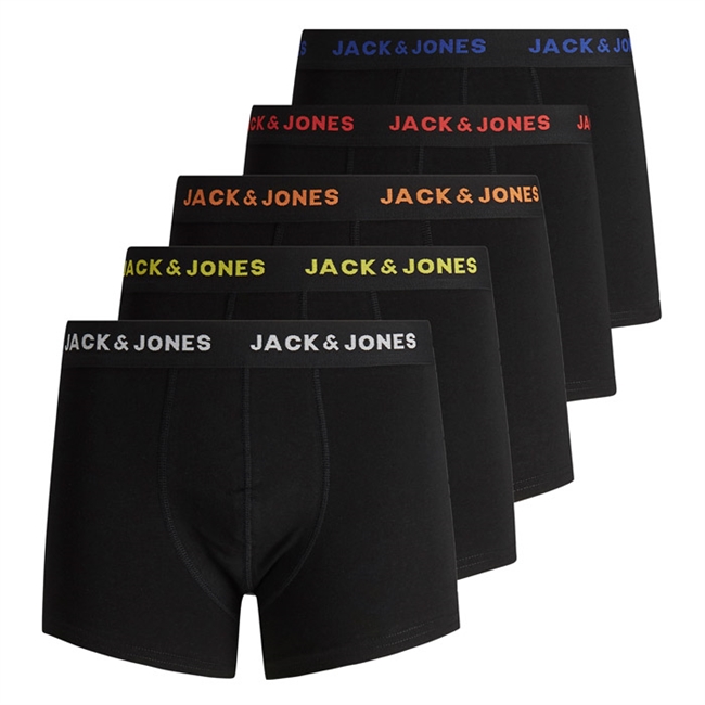 5-Pak fra Jack & Jones underbukser i sort med farvet logo elastikbånd