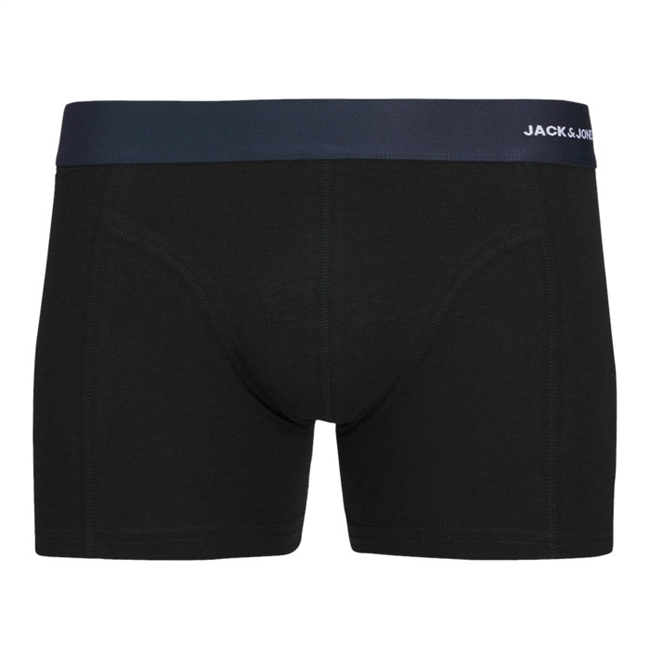 3-pak trunks i sort med farvet elastik fra Jack & Jones.