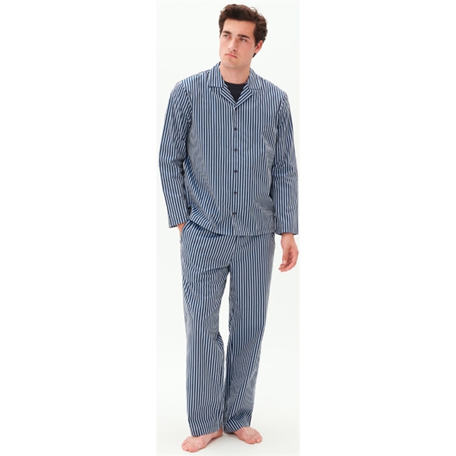 Lækker og komfortabel stribet mørkeblå pyjamas skjorte fra Matinique