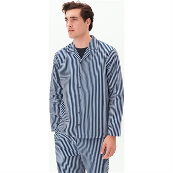 Lækker og komfortabel stribet mørkeblå pyjamas skjorte fra Matinique