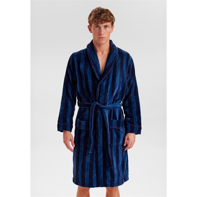 Lækker stribet morgenkåbe i blå fra JBS
