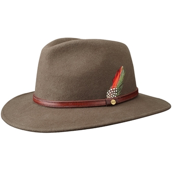 Unik Brun Stetson Fedora Hat med smalt Læder Bånd.