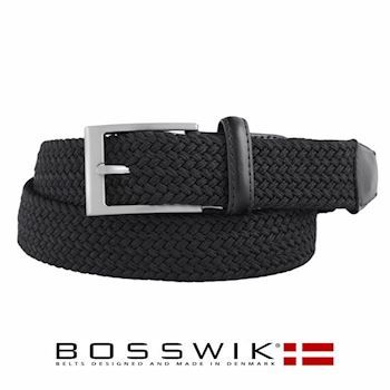 Bosswik Elastisk Bælte Sort m/Ægte Læder