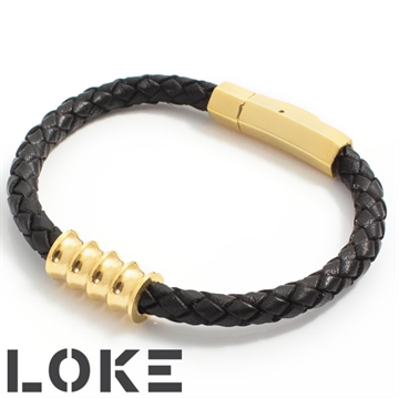 Armbånd Sort Læder "West" Guld 6mm
