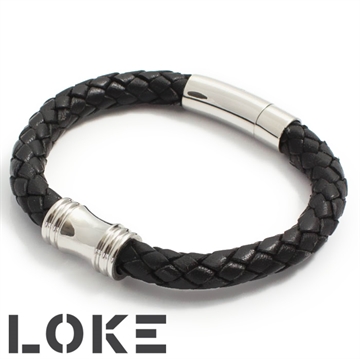 Armbånd Sort Læder "North" Sølv 8mm