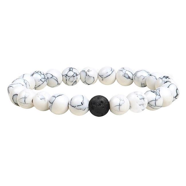 Armbånd Sten Agat Hvid/Sort
