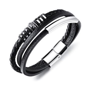 Armbånd læder "Black & Steel"