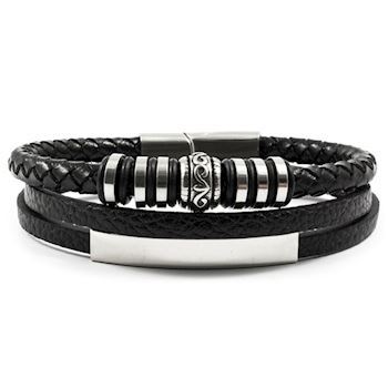 Armbånd læder "Black & Steel"