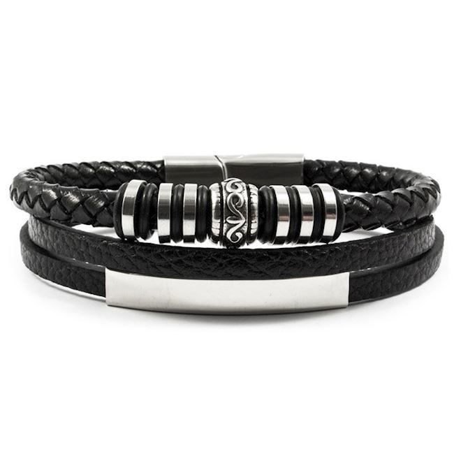 Armbånd læder "Black & Steel"