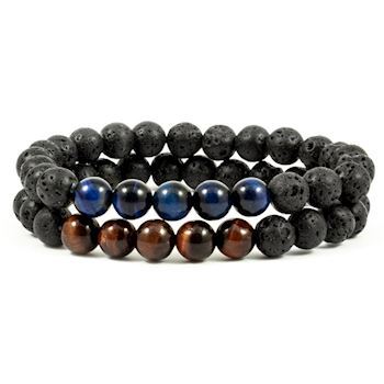 Armbånd Lava Sten og Tiger eye Blå/Rød