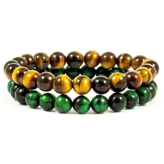 Armbånd Sæt i Grøn & Brun Tiger Eye