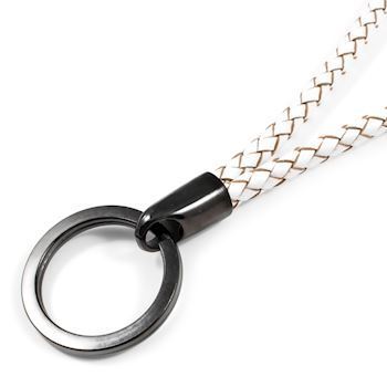 Hvid Boloflettet Læder keyhanger 5mm