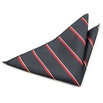 Lommeklud Dark Grey & Red Stripes