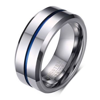 Tungsten Ring Blue Line