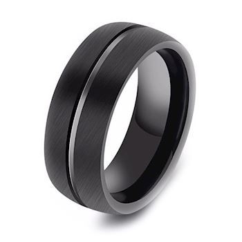 Tungsten Ring Brushed Black Stripe
