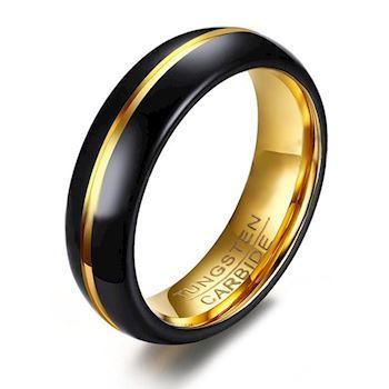 Tungsten Ring Sort Med Guld Stribe 6mm