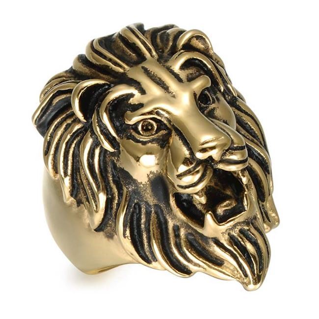 Stor Ring Løvehoved Guld 36mm