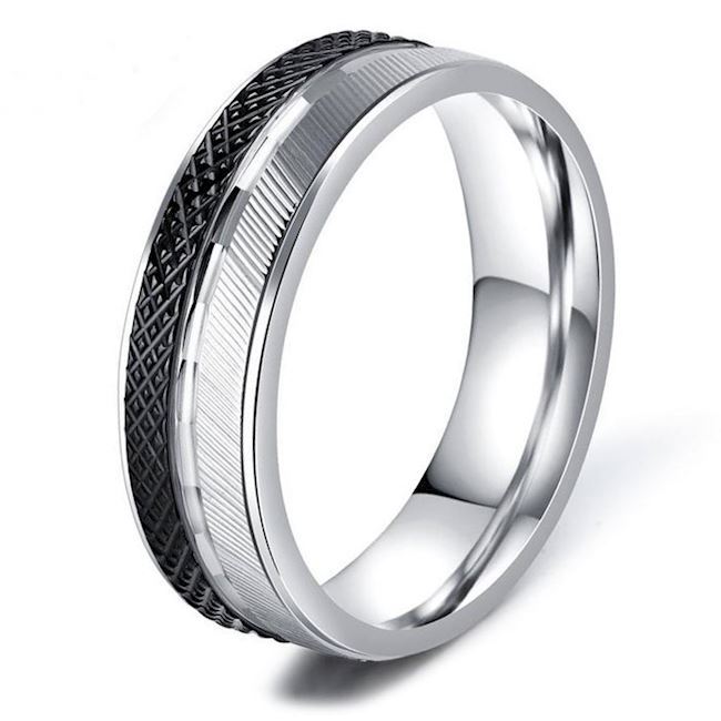 Herre Ring Sort & Sølv Design