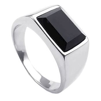 Herre Ring Steel Black Stone Classic